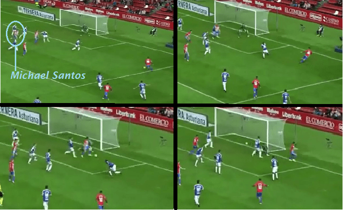 Jugada del 1-0 logrado por Michael Santos para el Sporting (Imagen: YouTube)