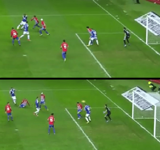 Situación de Longo en el gol anulado al Tenerife (Imagen: YouTube)