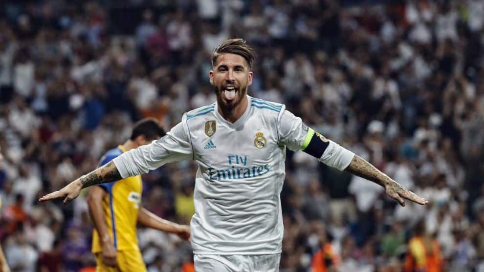 Sergio Ramos celebrando un tanto con el Real Madrid. Fuente: Marca