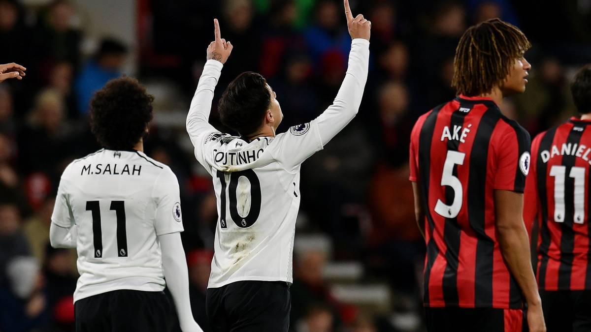 Coutinho celebra el primer gol. Fuente: as