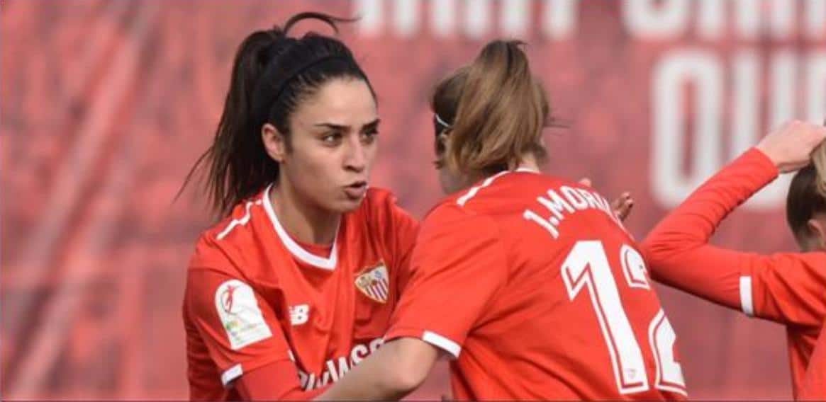 Las jugadoras sevillistas celebran uno de los tantos. Fuente: Sevilla CFF