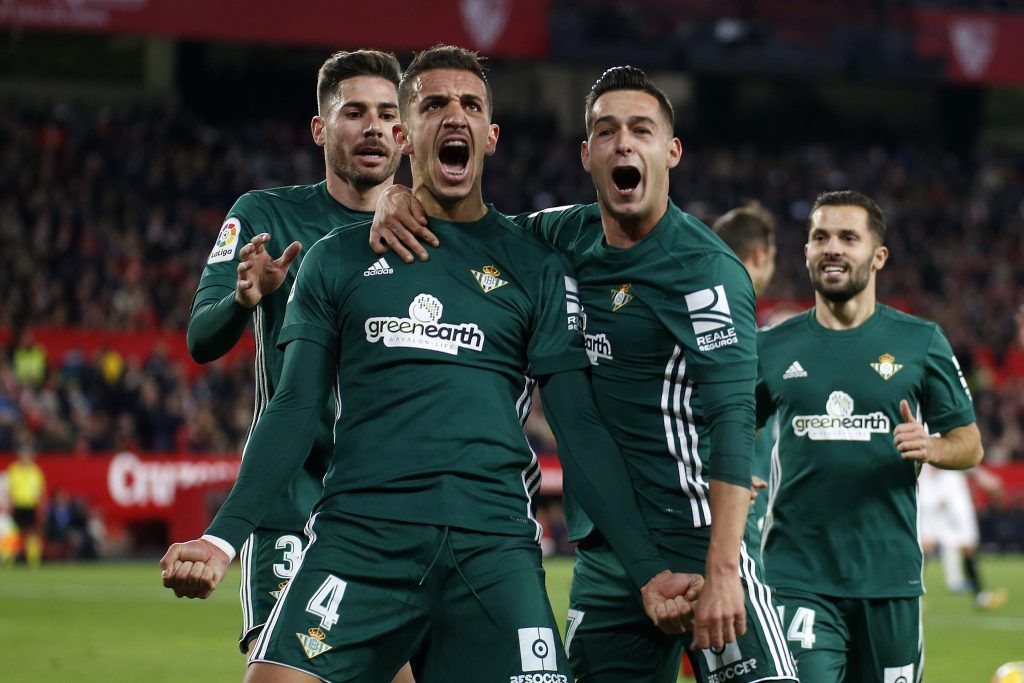 Celebración de un gol de Zou Feddal en un derbi frente al Sevilla