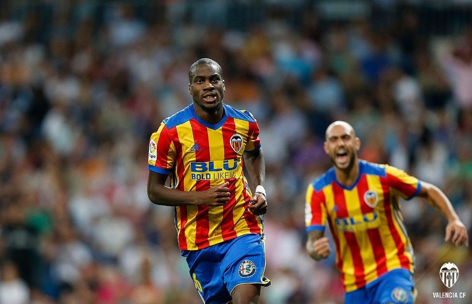 Kondogbia celebrando el gol en el Santiago Bernabéu / Foto: valenciacf.com