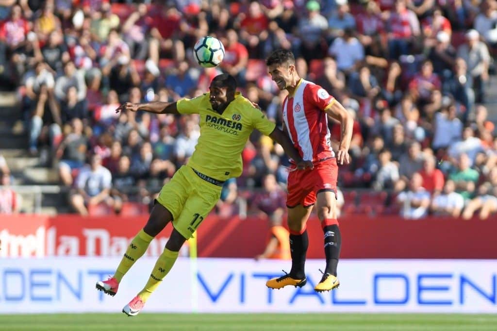 Bakambu, ex-jugador groguet, anoto un doblete en la ida. Foto | GironaFC