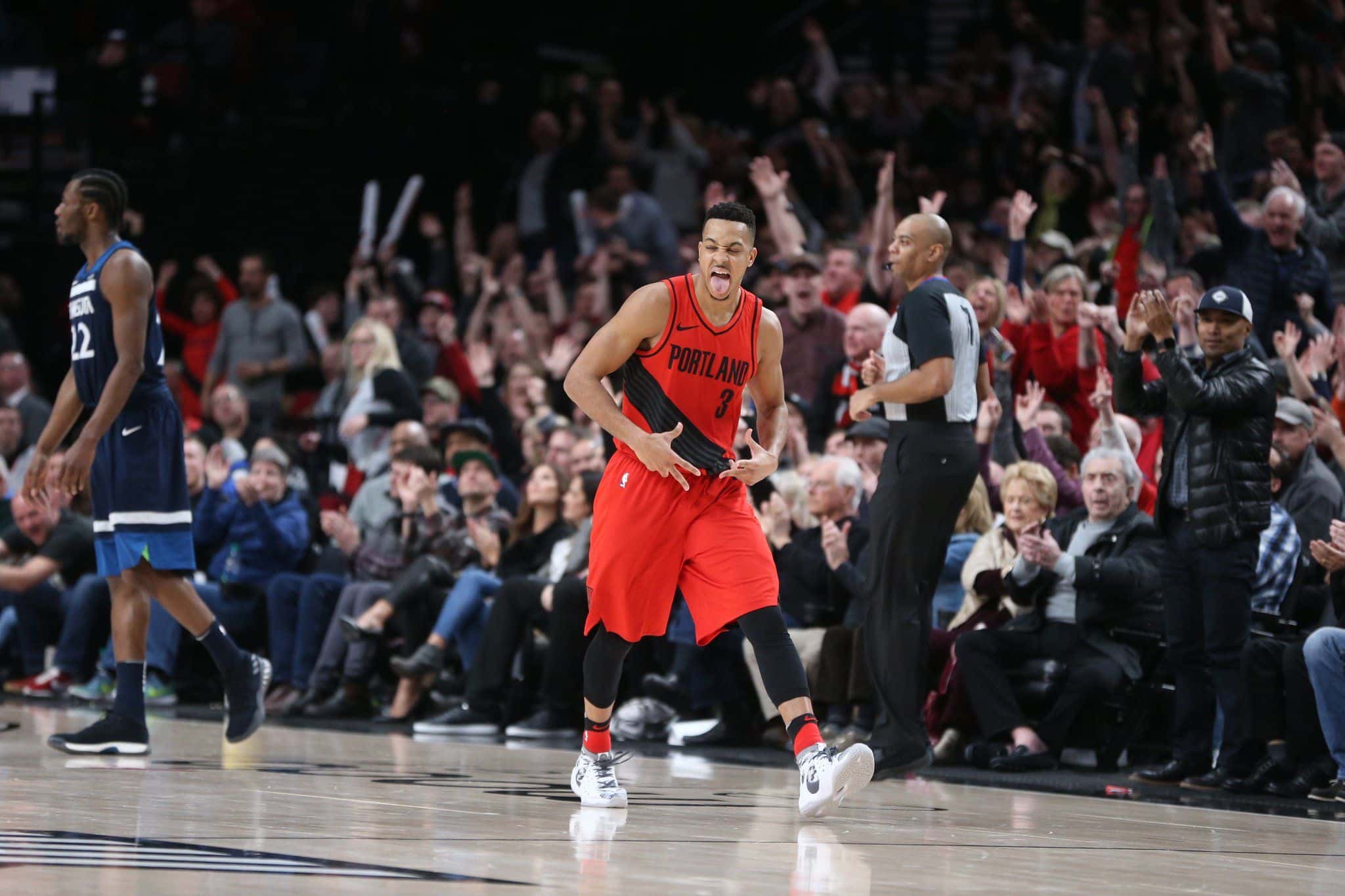 McCollum celebrando un triple anotado (Fuente: Portland Trail Blazers).