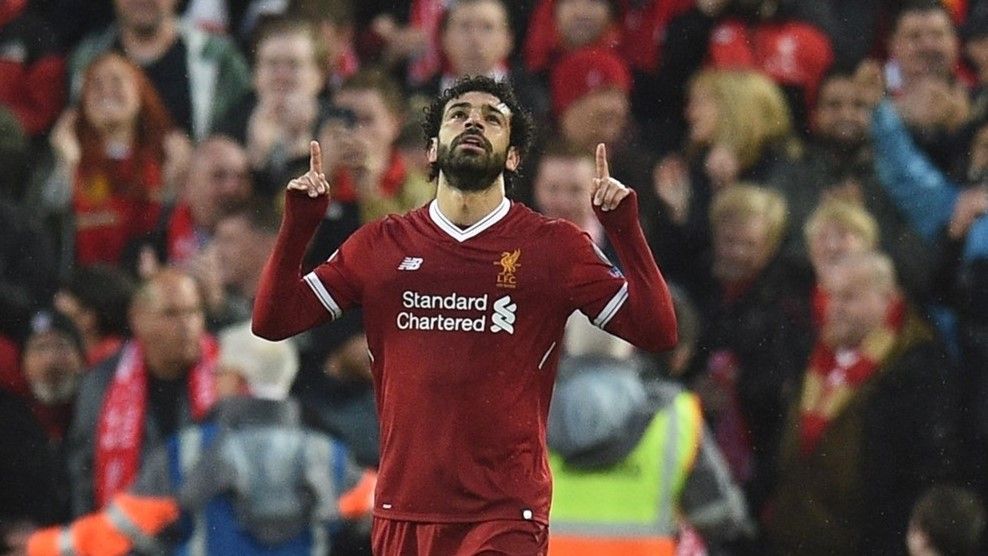 Mohamed Salah celebra un gol con el Liverpool. Foto: Champions League.