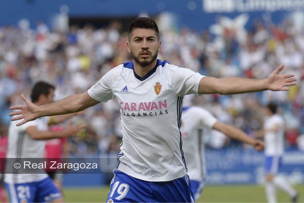 Papu celebrando el primer gol del partido. FOTO: Real Zaragoza