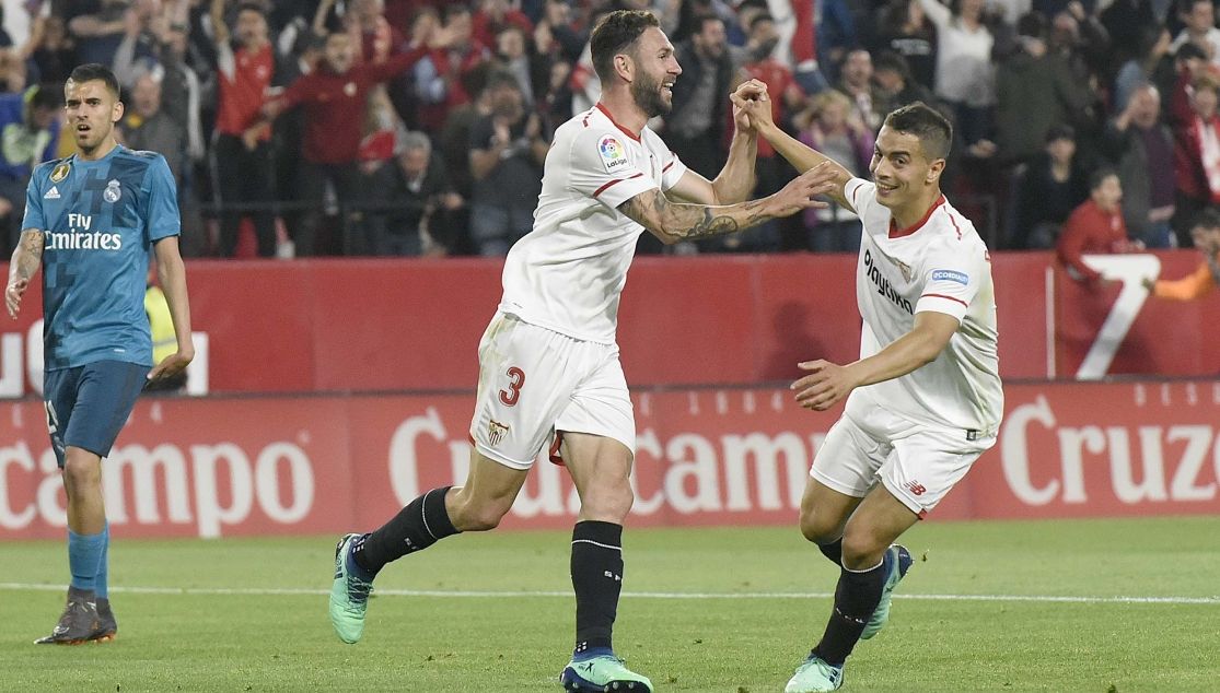 Wissam Ben Yedder celebrando su gol ante el Real Madrid. / Fuente:www.sevillafc.es