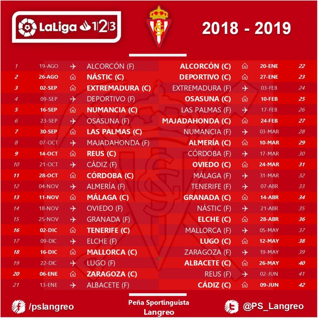 Calendario completo del Real Sporting de Gijón