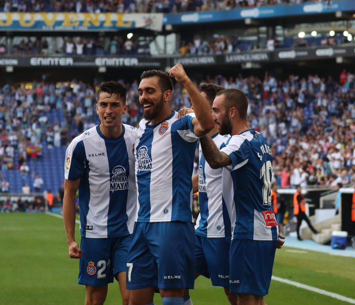 Celebración del gol de Borja Iglesias. Fuente: @RCDEspanyol