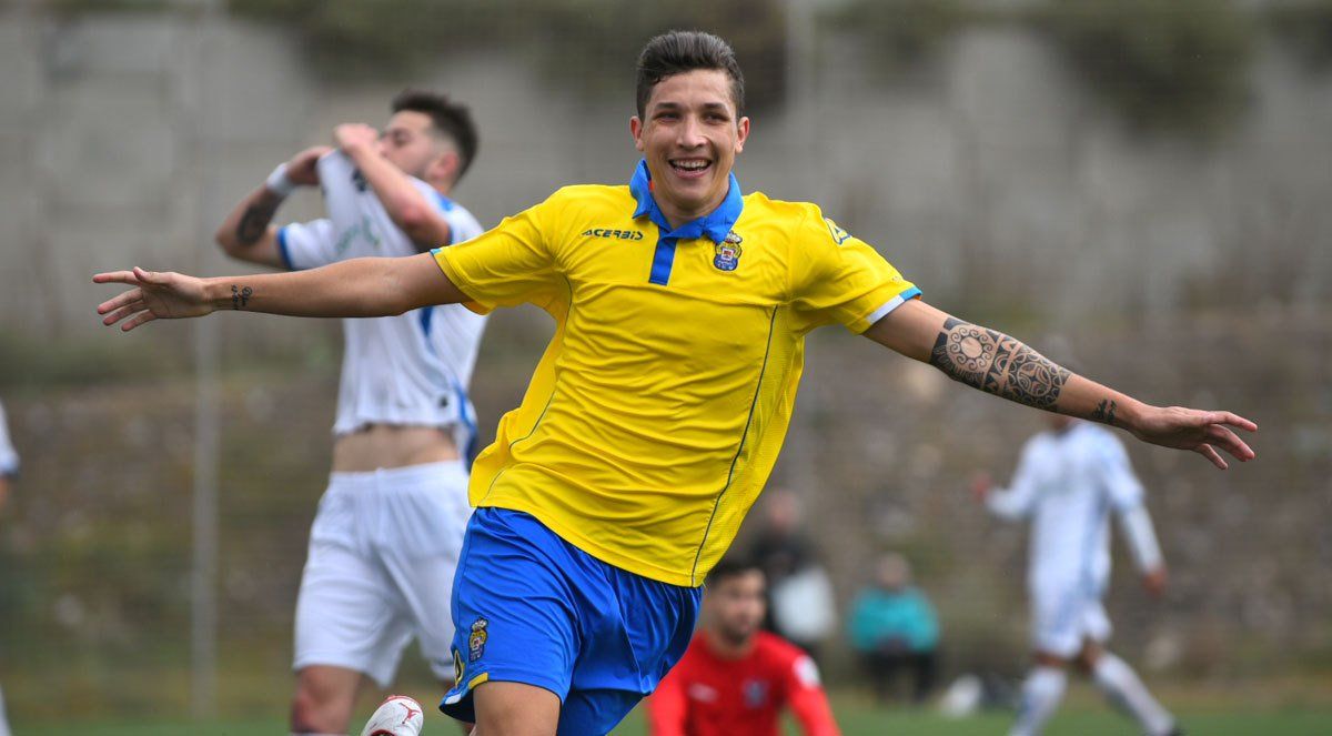 Celebración de un gol Erik Expósito con Las Palmas