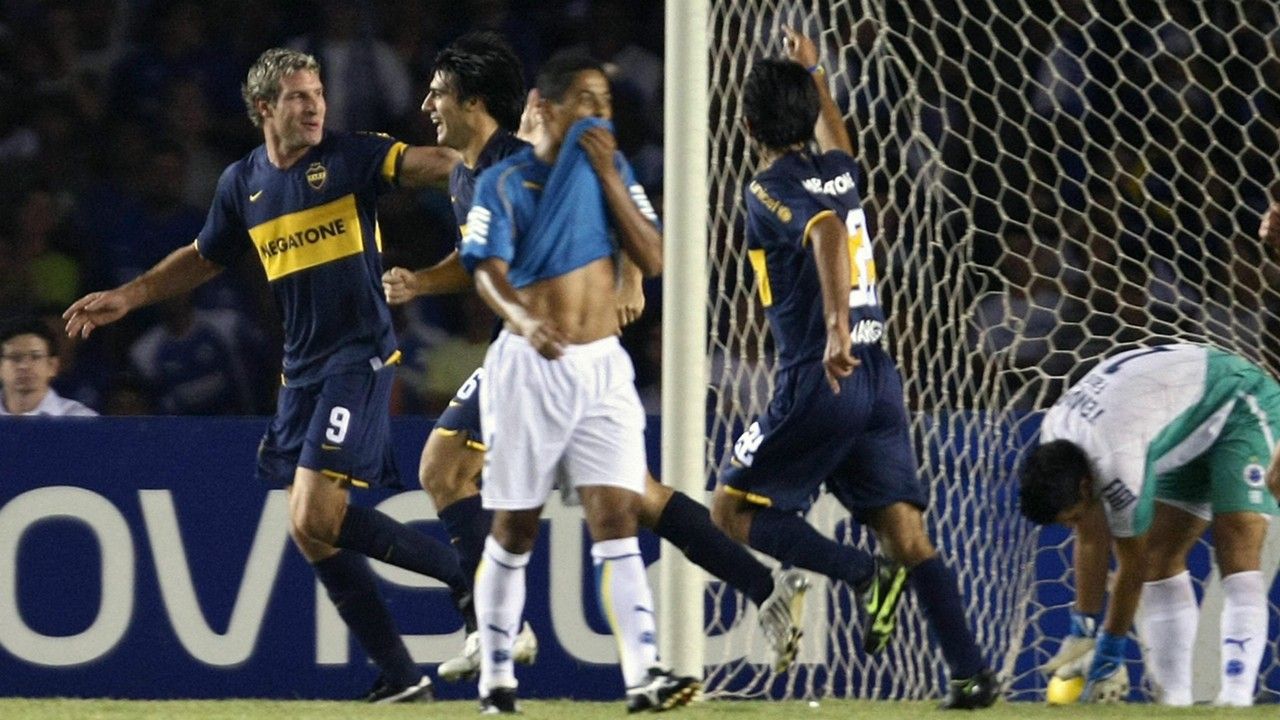 Palermo y Riquelme festejando un gol de Boca ante Cruzeiro // Goal