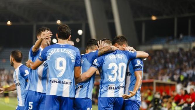 Celebración del gol malaguista. Foto Málaga Hoy.
