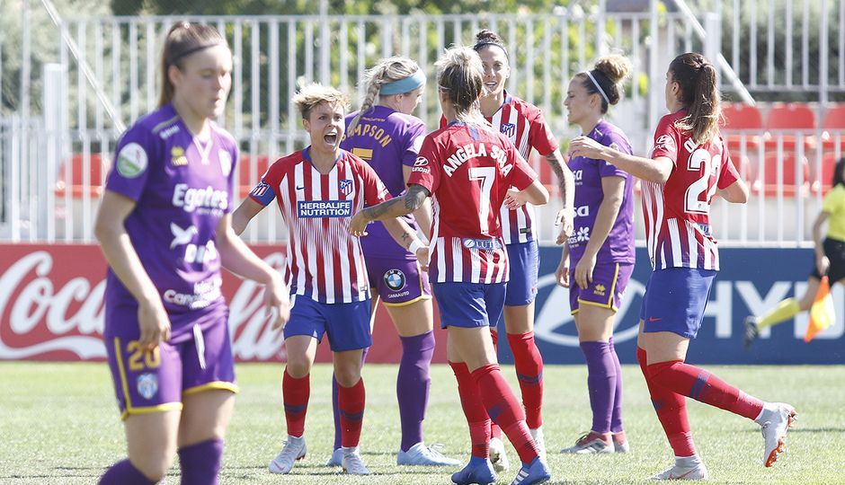 Así celebraba Amanda Sampedro el segundo tanto de su equipo. Foto vía: www.atleticodemadrid.com