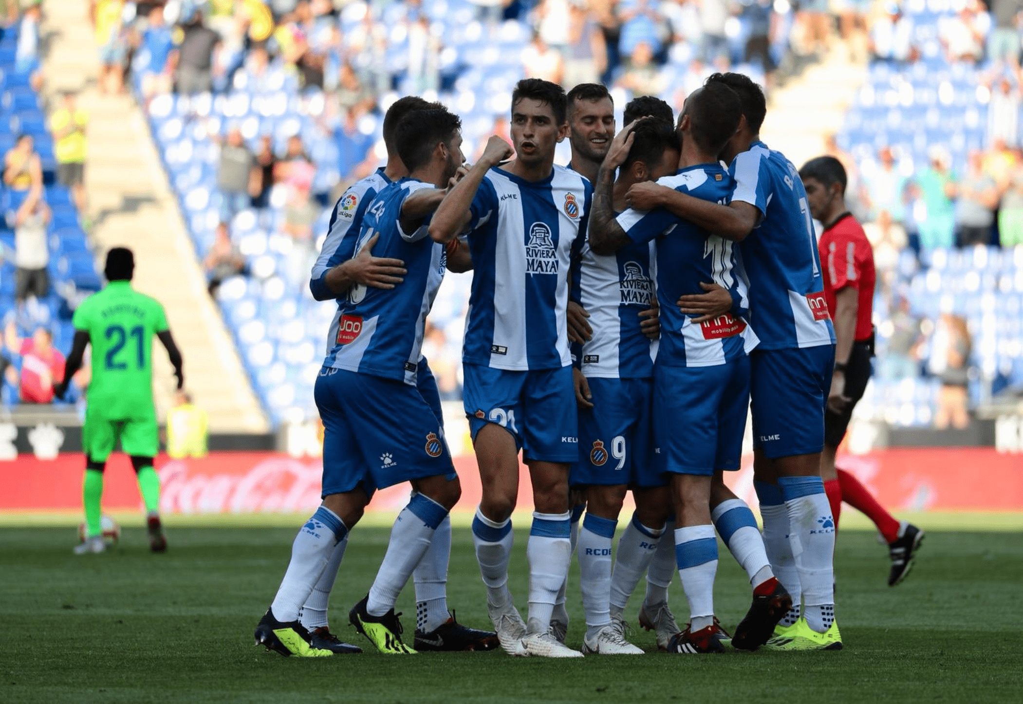 Los jugadores del Espanyol celebran el gol de Sergio García. / RCDE Espanyol