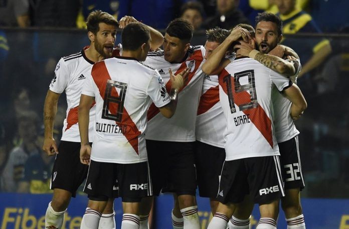 River celebra el segundo gol del encuentro, obra de Ignacio Scocco