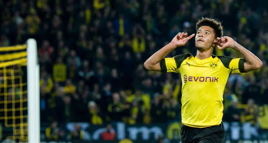 Jadon Sancho celebra un gol en Signal Iduna Park. Foto: BVB