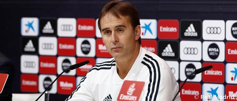 Julen Lopetegui comparece ante la prensa como entrenador del Real Madrid. Foto: Real Madrid Club de Fútbol.