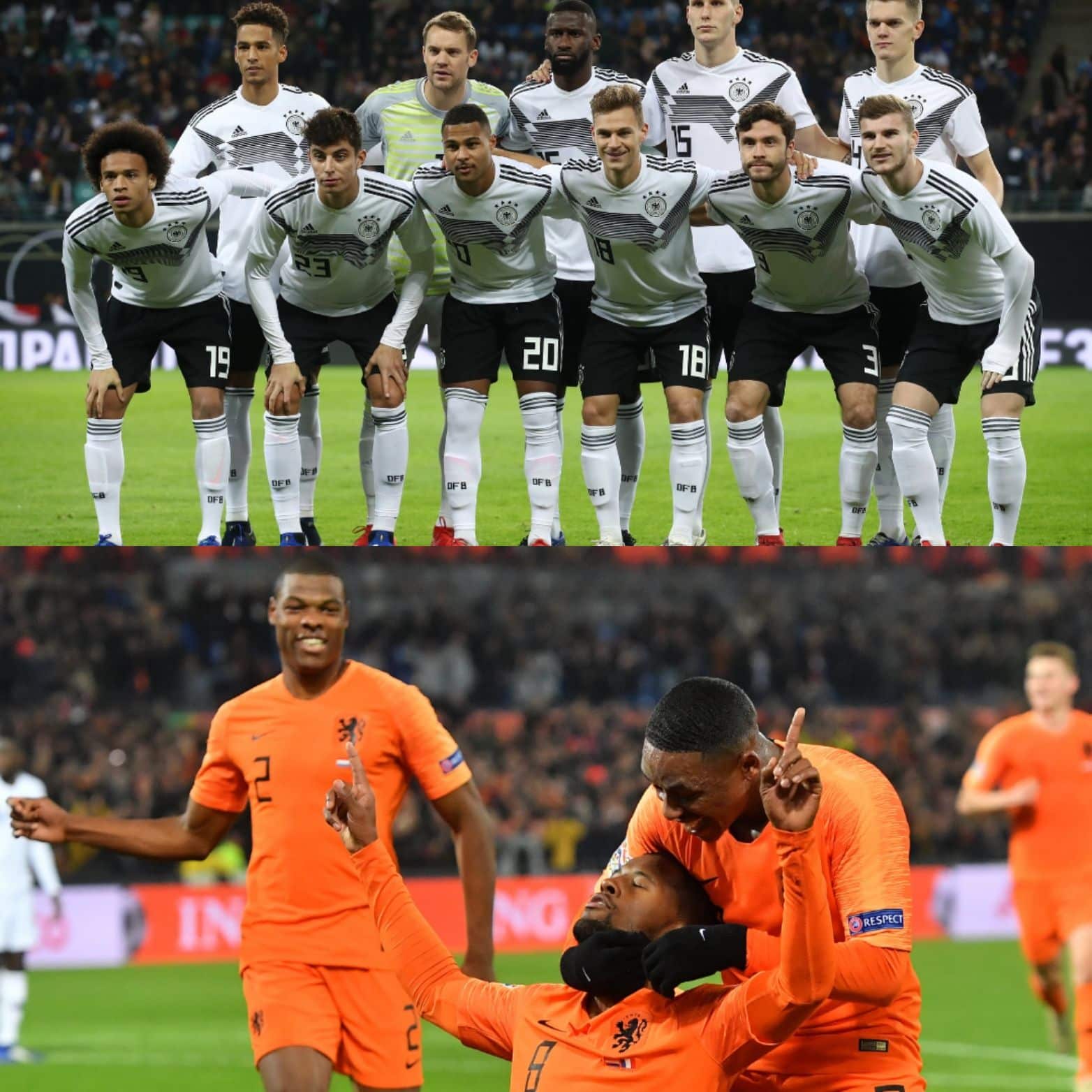 Formación Alemania. Holanda festejando.