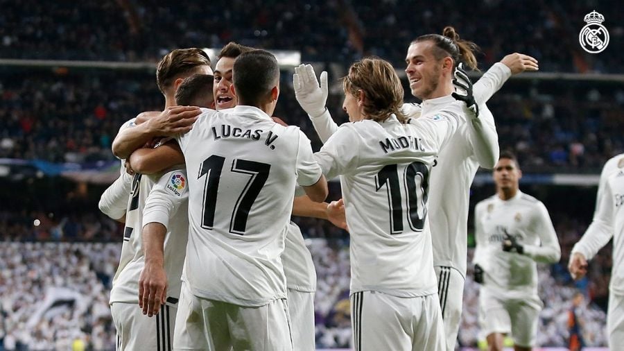 La plantilla del Real Madrid celebra un gol. Foto: Real Madrid Club de Fútbol.