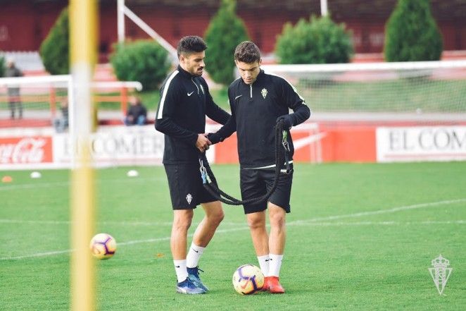 Canella y Nacho Méndez en el entrenamiento del miércoles