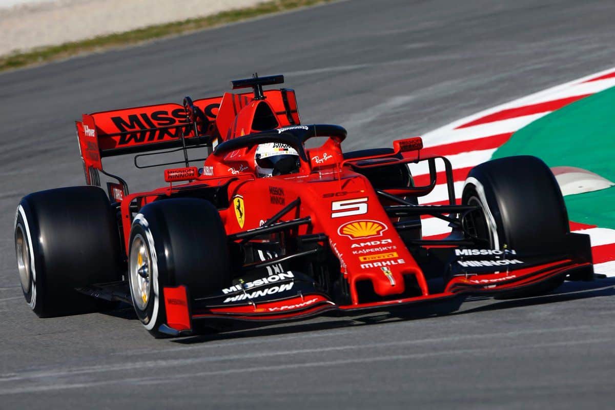 Vettel con su Ferrari SF90 en el Circuito de Cataluña. Cortesía: @F1