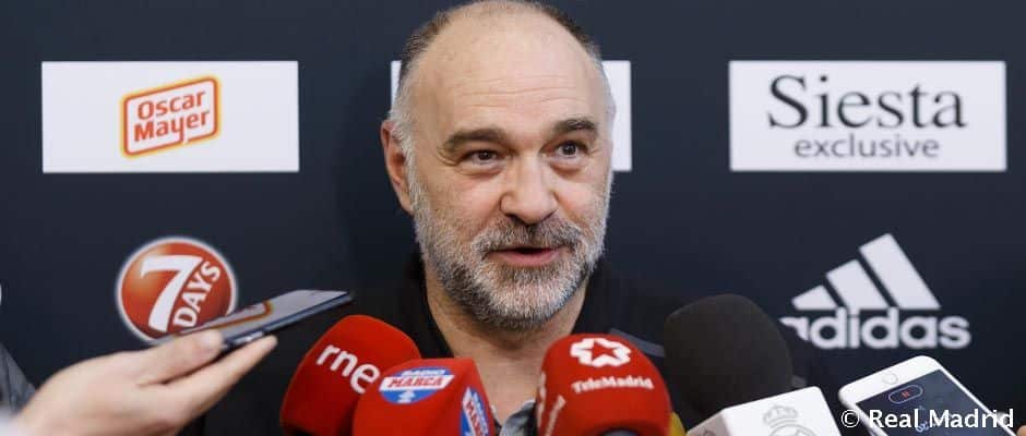 Pablo Laso comparece ante los medios de comunicación como entrenador del Real Madrid. Foto: Real Madrid.