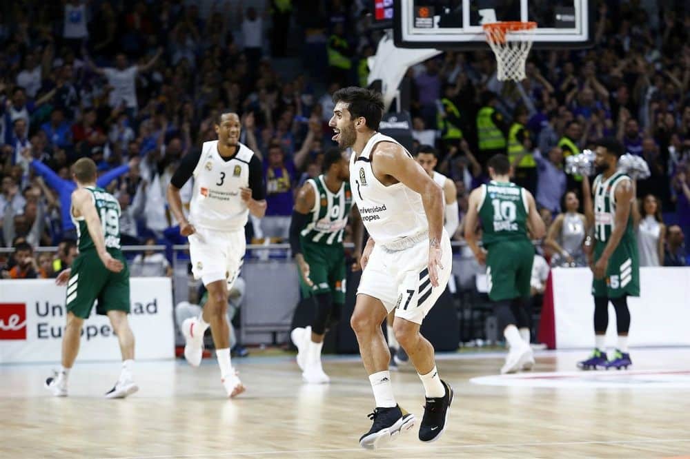 Facundo Campazzo celebra una canasta en un Real Madrid - Panathinaikos OPAP Athens. Foto: Turkish Airlines Euroleague.