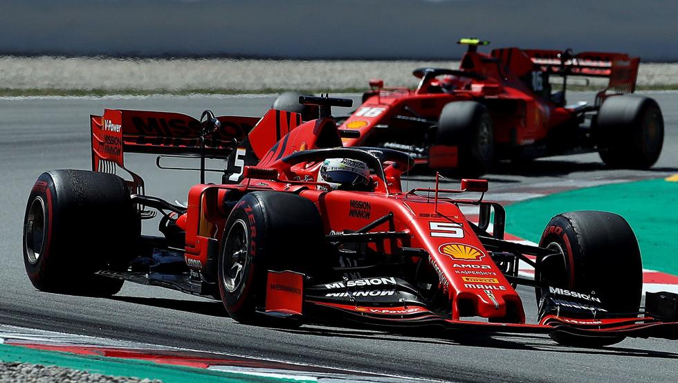 Sebastian Vettel y Charles Leclerc en el GP de España