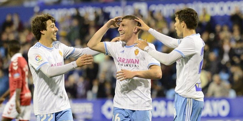 Pep Biel celebra su tanto ante el Nàstic | Imagen: Real Zaragoza