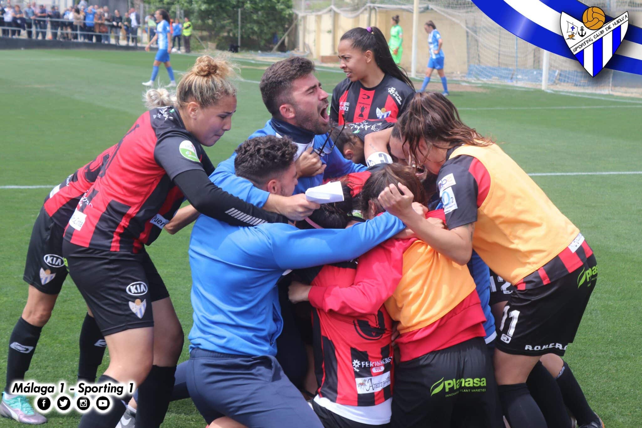 Celebración del gol en el Málaga 1-1 Sporting. / via: @sportinghuelva