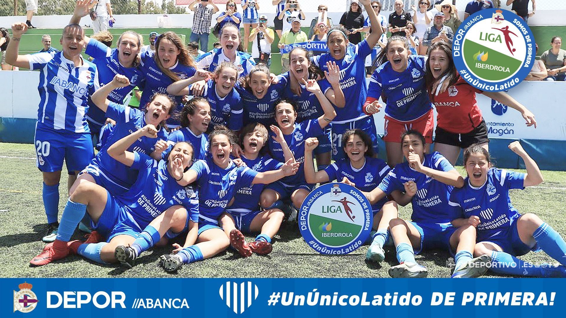Las jugadoras del Deportivo Abanca celebrando el ascenso. / Vía: @RCDeportivo