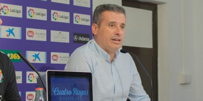 Miguel Ángel Gómez durante una rueda de prensa en 2019 en el Real Valladolid