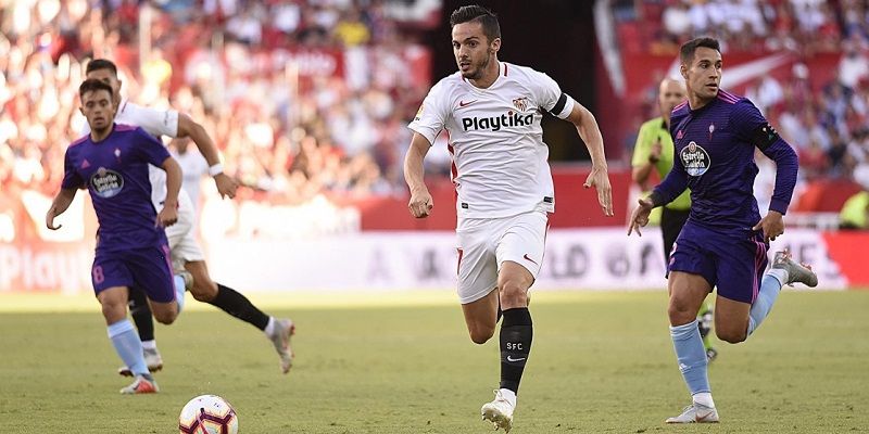 Sarabia encara la portería del Celta | Imagen: Sevilla FC