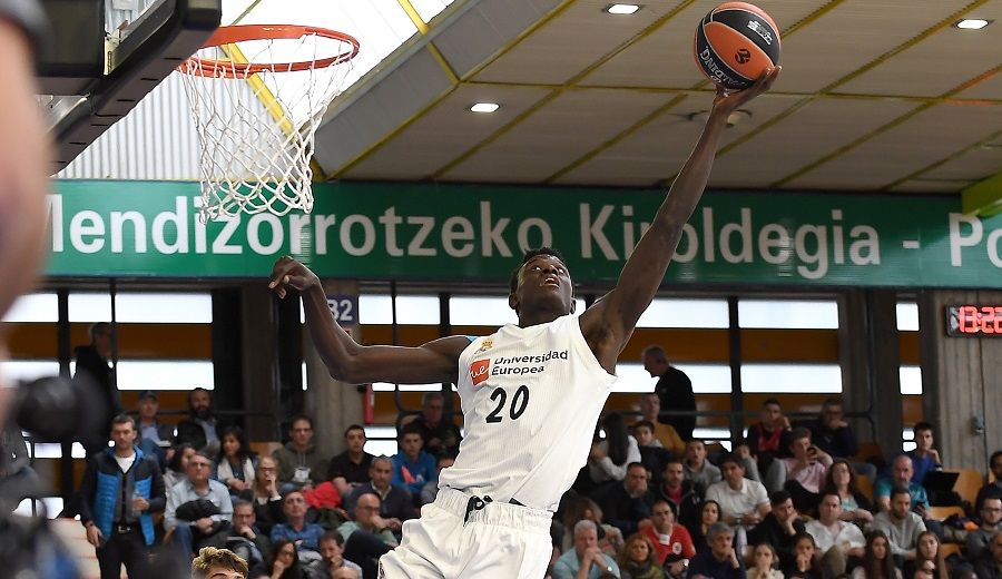 VITORIA-GASTEIZ, SPAIN - MAY 18:  Amar Sylla, #20 of U18 Real Madrid in action during the EB Adidas Next Generation Tournament game between U18 Real Madrid - U18 Crvena Zvezda mts Belgrade at Polideportivo Mendizorrotza on May 18, 2019 in Vitoria-Gasteiz, Spain.  (Photo by David Grau/EB via Getty Images)