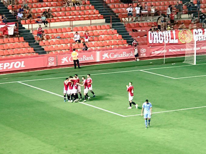 Jugadores del Nàstic celebrando el tanto de Lolo Plá/ Fuente: Nàstic de Tarragona