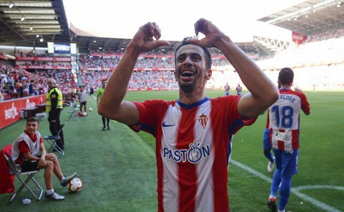 Hernán celebra un gol la temproada pasada