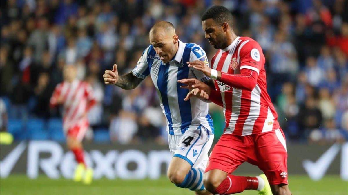 Jonas Ramalho en un partido del Girona contra la Real Sociedad