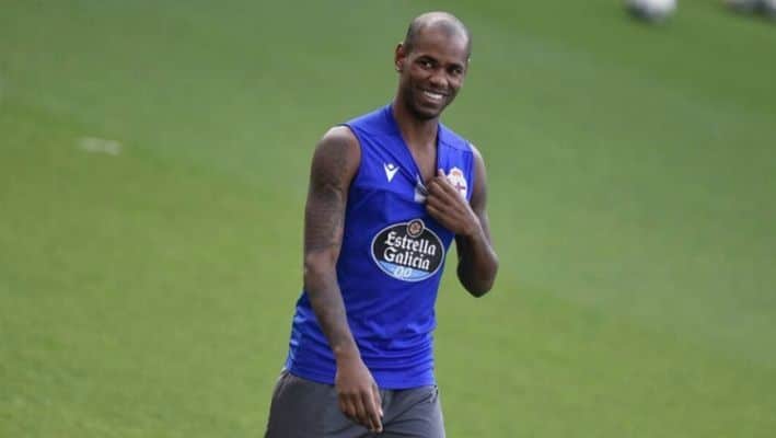 Diego Rolán en un entrenamiento con el Dépor