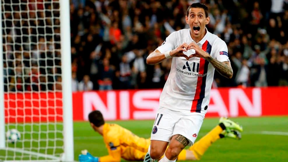 Ángel Di María celebra un gol en un Paris Saint-Germain - Real Madrid Club de Fútbol. Foto: UEFA Champions League.