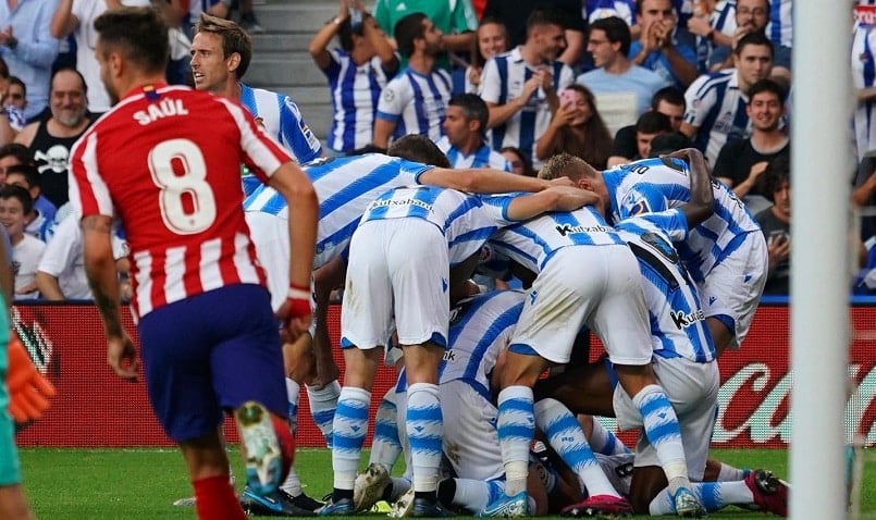 Celebración de un tanto de la Real Sociedad