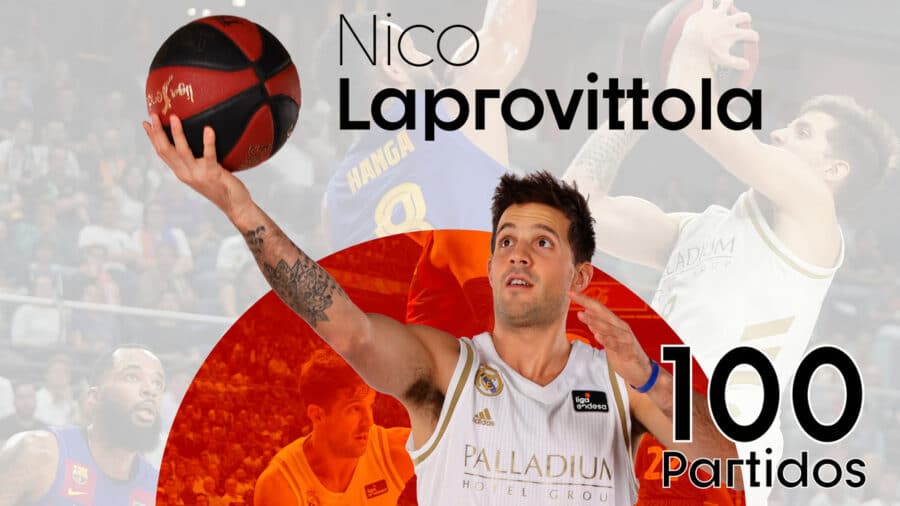 Fotomontaje de Nicolás Laprovittola y sus 100 partidos en Liga Endesa. Foto: Liga Endesa.