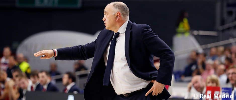 Pablo Laso da instrucciones en un partido como entrenador del Real Madrid. Foto: Real Madrid.