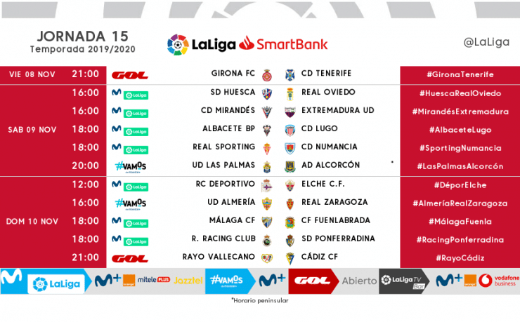 Ya se conocen los horarios de la jornada 15 de LaLiga SmartBank
