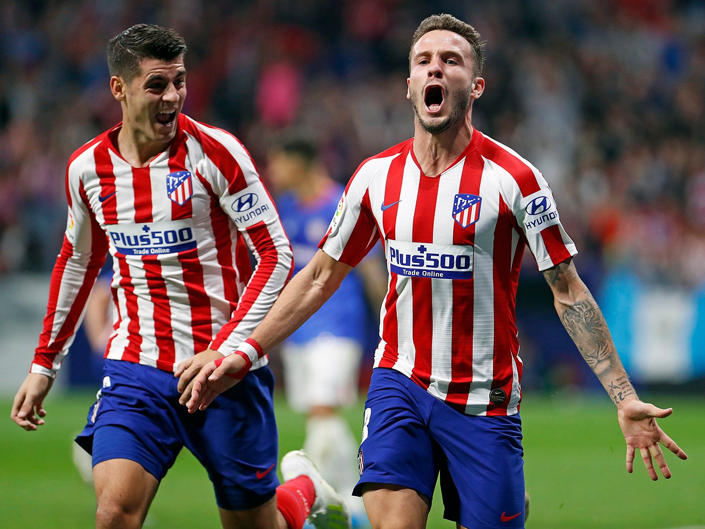 Saúl Ñiguez celebra un gol con el Atlético