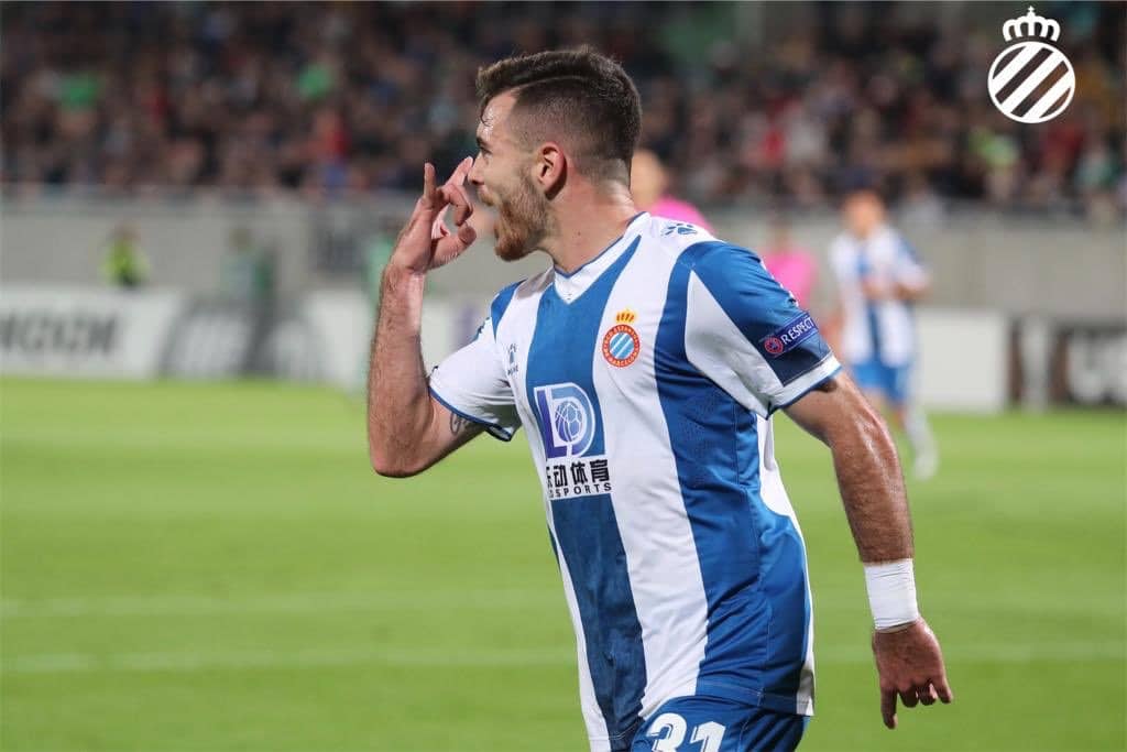 Campuzano celebra uno de sus goles con el primer equipo perico