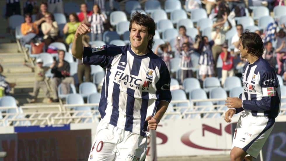 Imanol Agirretxe en su debut con el primer equipo. Bigoleador último derbi