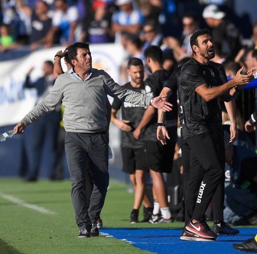 Luis Cembranos y Carlos Martínez celabrando el 1-0 del Leganés | @CDLeganes