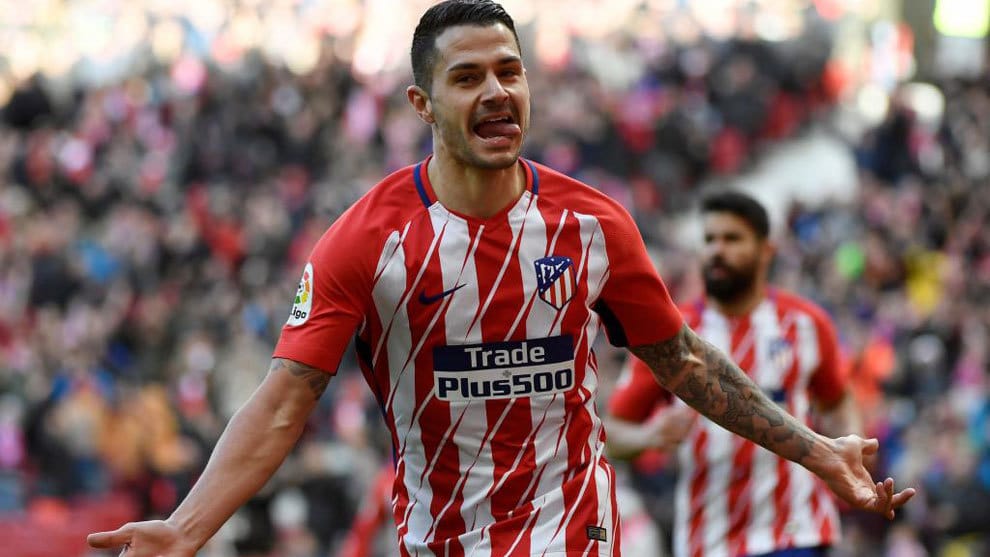 Vitolo celebra un gol con el Atlético