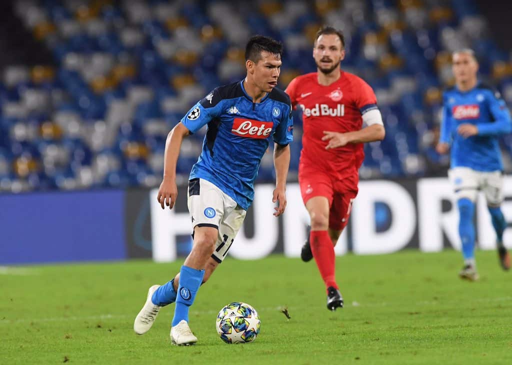 Napoli  1-1 Salzburgo: Hirving Lozano marcó el tanto que ponía el empate contra el equipo austriaco. Fuente :(@sscnapoli)